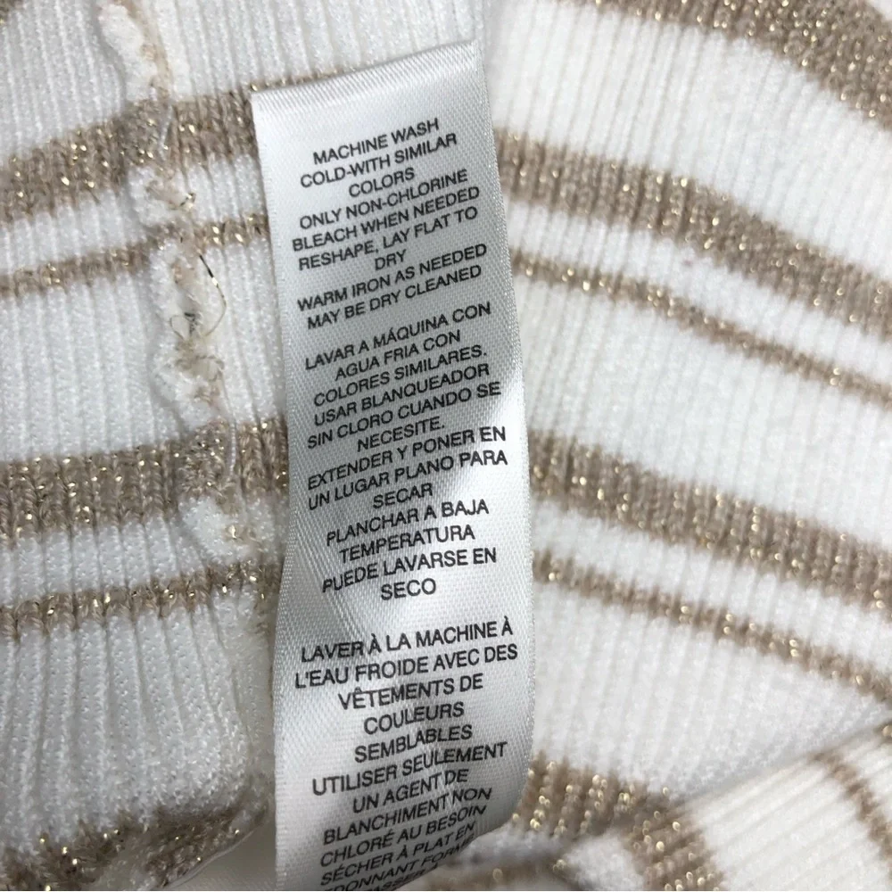 White House Black Market Boat Neck Peplum Hem Metallic Thread Stripped Sweater - Picture 9 of 11